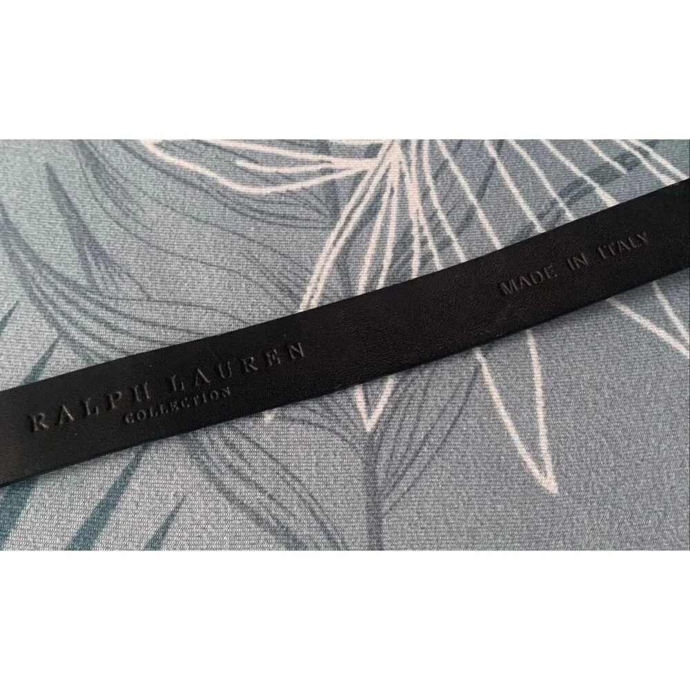 RALPH LAUREN COLLECTION Italy  Black ALLIGATOR SKINNY Leather Belt sz L